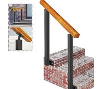 Wrought Iron Handrail for Outdoor Stairs, Adjustable Angle with Wood Handle, Side Mounting Support for Steps, Durable Safety Rail for Easy Installation