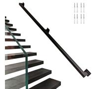 Wrought Iron Handrail for Stairs, 30cm-600cm Wall-Mounted Stair Railing w/Brackets, Black Metal Square Pipe Staircase Banister(11.5ft/350cm)