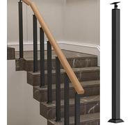 Wrought Iron Handrails for Stairs, Black Stair Railing Balusters, Floor Mount Banister Posts, Modern Square Staircase Handrail, 1 Piece
