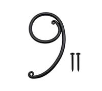Wrought Iron Number 9 House Sign, 10 cm Black Metal Door Number Plaque