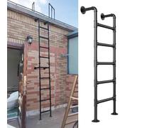 Wrought Iron Outdoor Egress Ladder 3.3 9.8ft Floor Standing Loft Climb Ladder for Basement Window Well Bunk Bed Entrance Sturdy Metal Step Ladder (290cm/114in)
