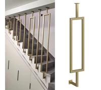 Wrought Iron Post Side-Mounted for Stairs Indoor and Outdoor, MARXAN Staircase Banister Rail with Installation Kit, Gold L-Shaped Balusters Columns(Rectangular,3ft/90cm)