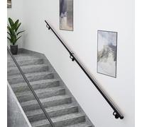 Wrought Iron Round Pipe Handrail, 1m 1.5m 2m 3m 4m 5m 6m Black/White Metal Wall Mount Safety Grab Bar Corridor Banister Safety Porch Deck Hand Railings(14ft/420cm)