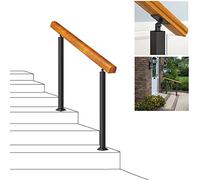 Wrought Iron Stair Railing Kit for 14 Steps Durable Hand Railings for Front Porch & Home Garden Safety Handrail with Wooden Post for Corridors & Decks
