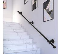 Wrought Iron Stair Support KitMatte Black Powder Coated 7ft Galvanized Steel Tube Handrail & 1ft Catch Bar for Stairs & Banisters