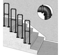 Wrought Iron Transitional il - U-Shaped Safety Railing for Outdoor Steps & Porches, 65cm (2.1ft) Support Rod with Crossbar, Fits Level Surfaces & 1 Step