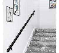 Wrought Iron Wall ilNonSlip Stair Railing Grab Bar Kit Black Galvanized Round Pipe for Indoor/Outdoor Steps16.4ft Safety Hand Rail