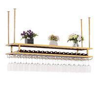 Wrought Iron Wine Rack for Bar Counter Wall-Mounted Bottle Holder for Restaurants Cash Register Wine Storage Floating Glass Rack Upside Down Wine Glass Holder
