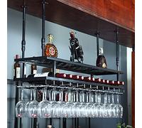 Wrought Iron Wine Rack for Bar Counter Wall-Mounted Wine Shelf with Cash Register Holder Hanging Bottle and Glass Storage for Restaurant or Home Bar