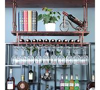 Wrought Iron Wine Rack for Bar Counter Wall-Mounted Wine Storage Cabinet Bottle Holder with Cash Register Space Suspended Wine Shelves Upside Down Glass Holder