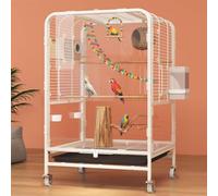 Wrought Steel Bird Cage for Cockatiels, African Grey, Quaker Parrots, Sun Parakeets, Green Cheek Conures, and Pigeons - 30.3-Inch Indoor Aviary with Stand