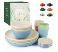 Wrova 16 PCS Plastic Plates and Bowls Sets with Cups - Service for 4 Unbreakable Dinner Sets for Kitchen - Reusable Plastic Dinnerware Set - Microwave Safe and Dishwasher Safe Dishes. Colorful