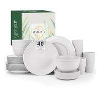 Wrova 40 PCS Plastic Dinner Set | Service for 8 | Unbreakable Dishes Set Plates and Bowls Set - Dinner Plates Dessert Plates Drinking Cups Cereal Bowls Dishwasher and Microwave Safe Dishes Set - White