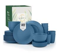 Wrova Dinner Sets 40 PCS Plastic Dinnerware Set | Plate and Bowls Sets | Service for 8 | Unbreakable Dish Sets Microwave Safe Dinner Plates, Cereal Bowls, Drinking Glasses for Camping, RV - Blue