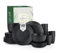 Wrova Kitchen Plastic Dinner Set 40 PCS - Dishes Set for 8 | Plastic Plates Reusable Plates and Bowls Set for Kitchen Dishwasher & Microwave Safe Unbreakable Dish Set for Picnic RV Camping - Black