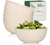 Wrova Large Bowl Sets 60 OZ - 6 PCS Reusable Large Ramen Bowl, Microwave and Dishwasher Safe Bowls, Plastic Serving Bowl Sets Kitchen Bowls for Serving Soup,Ramen and Salad Etc - Beige