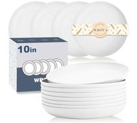 Wrova Large Reusable Plates Set of 8-10 Inch Unbreakable Deep Plate for Salad, Fruit Lightweight Kitchen Plate Dishwasher & Microwave Safe Plates for Camping, RV - White