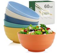 Wrova Plastic Bowls Set 60 OZ Unbreakable Large Cereal Bowl Set of 6 - Microwave and Dishwasher Safe, Reusable Big Bowls for Camping and Party - Soup Bowl for Serving Oatmeal and Salad - 6 Colors