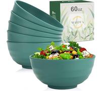 Wrova Plastic Bowls Set 60 OZ Unbreakable Large Ramen Bowls Set of 6 Microwave and Dishwasher Safe Bowls for Dorm and Apartment Large Bowl for Serving Ramen and Salad - GreenColors