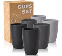 Wrova Plastic Cups Reusable Set of 6-450 ML Unbreakable Plastic Glasses | Dishwasher & Microwave Safe Kitchen Cups - Ideal Drinking Glasses for Tea, Coffee, Juice - Grey Stone
