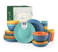 Wrova Plastic Dinner Set 40 PCS - Service for 8 Plates and Bowls Sets Unbreakable Dishes Set - Dinner Plate, Dessert Plates, Cereal Bowls, Cups Microwave and Dishwasher Safe for Camping, School-Multi