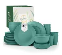 Wrova Plastic Dinner Set - Dinnerware Set 40 PCS Reusable Dishes Set - Service for 8 Unbreakable Plastic Dish Set Microwave Safe Plates and Bowls Sets Lightweight Cups Sets Outdoor Dishes - Green