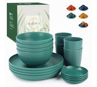 Wrova Plastic Dinnerware Sets 16 PCS - Reusable Dishes Sets for Kitchen - Unbreakable Plastic Dinner Set | Service for 4 - Microwave Safe and Dishwasher Safe Plates. Green