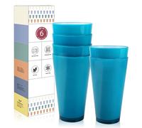 Wrova Plastic Glasses 700 ml Capacity - 20 oz Reusable Plastic Cups | Set of 6 | Tall Drinking Glasses for Juice, Iced Tea, Milk, BPA-Free, Dishwasher Safe Water Tumblers - Blue
