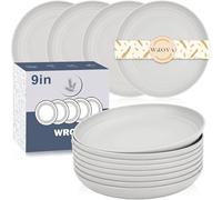 Wrova Plastic Plate Set of 8-9Inch Reusable Deep Plates, Unbreakable & Lightweight Dinner Plates for Salad, Dessert, Fruit Dishwasher & Microwave Plates for Kitchen - LightGrey