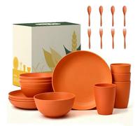 Wrova Reusable Dinner Set 20 Piece Plate Sets for 4 - Unbreakable Plastic Plates and Bowls Set - Microwave and Dishwasher Safe Plate Set, Lightweight Cutlery Set for Picnic, Travel - Orange