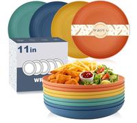 Wrova Reusable Large Plates Set of 8-11 INCH Plastic Plate Unbreakable Salad Plate Dishwasher & Microwave Safe Big Deep Plates for Kitchen - Colorful