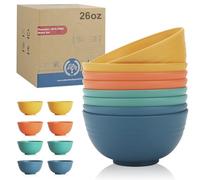 Wrova Reusable Plastic Bowl Sets 8 PCS Unbreakable Cereal Bowl 26 OZ Microwave and Dishwasher Safe Bowl Sets for Camping and Picnic Lightweight Kitchen Bowls for Serving Soup, Oatmeal and Fruit-Multi