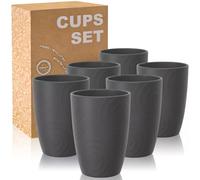 Wrova Reusable Plastic Cups 450 ML - Set of 6 Unbreakable Water Glasses | Water Cup for Coffee, Tea, Milk, Juice, Dishwasher and Microwave Safe Plastic Glasses - Dark Grey