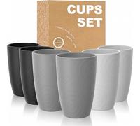 Wrova Reusable Plastic Cups Set of 6-450ML Unbreakable Plastic Glasses Dishwasher & Microwave Safe-Ideal Plastic Cups for Tea,Coffee, Juice - Grey Stone