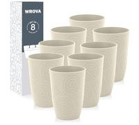 Wrova Reusable Plastic Cups Set of 8-500ML Unbreakable Drinking Glasses Dishwasher & Microwave Safe-Ideal Plastic Tumbler for Tea,Coffee - Beige