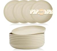 Wrova Reusable Plastic Plate Set for 8 People - 25 cm Plastic Plates Unbreakable Plastic Plates for Salad, Chips, Burgers, Dishwasher Safe for Kitchen, Camping, Party - Beige