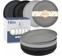 Wrova Reusable Plastic Plates 10 Inch - Set of 8 Unbreakable Dinner Plate for Kitchen, Deep Dinner Plates - Dishwasher & Microwave Safe Plate, Lightweight Plates for Indoor, Outdoor - Greystone