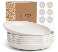 Wrova Reusable Plastic Plates Set of 6-10 Inch Unbreakable Deep Plates for Salad, Pizza, Chip Dishwasher & Microwave Safe Large Deep Plates - Lightweight Plate for Kitchen, Camping - White