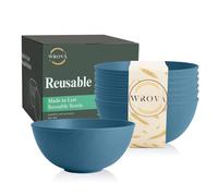 Wrova Reusable Plastic Salad Bowls for Kitchen Set of 6, Anit-Scald Thick Deep Bowls 40 oz, Reusable Bowl for Kitchen, Microwave and Dishwasher Safe Bowl Set Easy to Clean - Blue