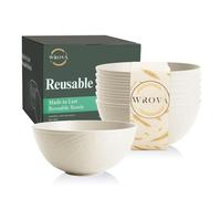 Wrova Unbreakable Plastic Bowls 40oz Large Bowl for Cereal and Salad, Reusable Bowls Set of 6, Big Deep Bowl Suitable for Kitchen, Party, Camping and RV - Beige