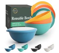 Wrova Unbreakable Plastic Bowls Set with Lid 1250ml Reusable Deep Bowl Set for Serving Oatmeal, Salad, Soup Microwave Safe Bowl for Indoor and Outdoor 4 PCS - Multi Colors