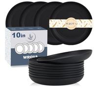Wrova Unbreakable Plastic Plates - 10 Inch Dinner Plate Set of 8 - Dishwasher & Microwave Safe Plastic Plates Reusable - Lightweight Plate for Kitchen,Camping (Pure Black)