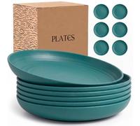 Wrova Unbreakable Plastic Plates Set of 6-10 Inch Large Deep Plate Dishwasher & Microwave Safe Dinner Plates Lightweight Plate Set for Kitchen & Outdoor - DarkGreen