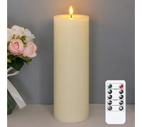 Wroxipel 10cm x30cm Flameless Flickering Remote Ivory LED Candles with Wax Oil and Timer, Battery Operated Fake Real Wax 3D-Wick Pillar Candles, Pack of 1