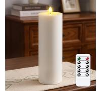 Wroxipel 10cm x30cm Flameless Flickering Remote White LED Candles with Wax Oil and Timer, Battery Operated Fake Real Wax 3D-Wick Pillar Candles, Pack of 1