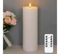 Wroxipel 10cm x30cm Flameless Flickering Remote White LED Candles with Wax Oil and Timer, Battery Operated Fake Real Wax 3D-Wick Pillar Candles, Pack of 1