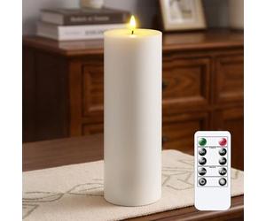 Wroxipel 10cm x30cm Flameless Flickering Remote White LED Candles with Wax Oil and Timer, Battery Operated Fake Real Wax 3D-Wick Pillar Candles, Pack of 1