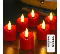 Wroxipel 6 Pack Battery Operated Auto Daily Timer Burgundy Plastic Flameless Votive LED Candles, Long Runtime 4cm x6cm Flickering Tealight Candles with Remote Control