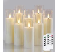 Wroxipel Pack of 8 Acrylic Flameless Flickering 5.5cm x12.5 15 15 17.5 17.5 17.5 20 20cm Ivory Plastic LED Candles with Remote, Battery Operated Cycle Timer Bulk Long Lasting Realistic Pillar Candles