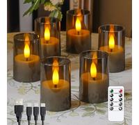 Wroxipel Rechargeable Acrylic Flameless Votive LED Candles with Timer & Remote Control, 4,3cm x6,5cm Flickering Warm Glow Tealight for Home, Wedding, Holiday Decor (Set of 6, Grey)